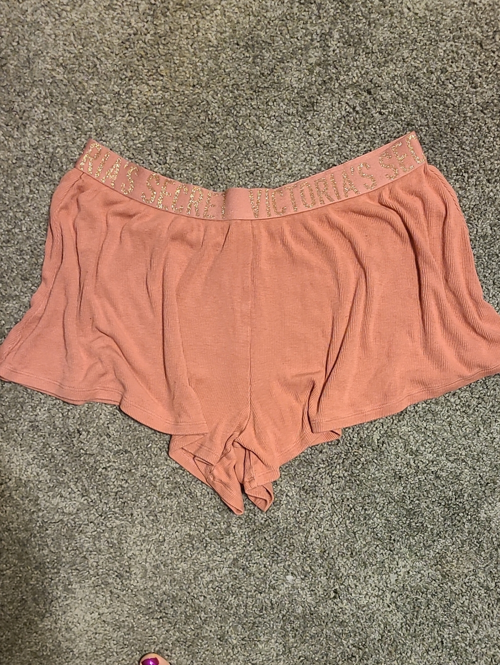 Victoria's Secret Coral Ribbed Lounge Shorts with Gold Logo Waistband